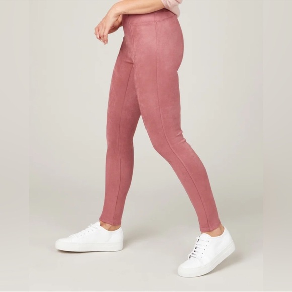 Spanx faux suede leggings rose pink pants pull in size medium - Picture 2 of 7